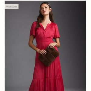 Anthropologie Pink Flutter Sleeve Tiered Maxi Dress